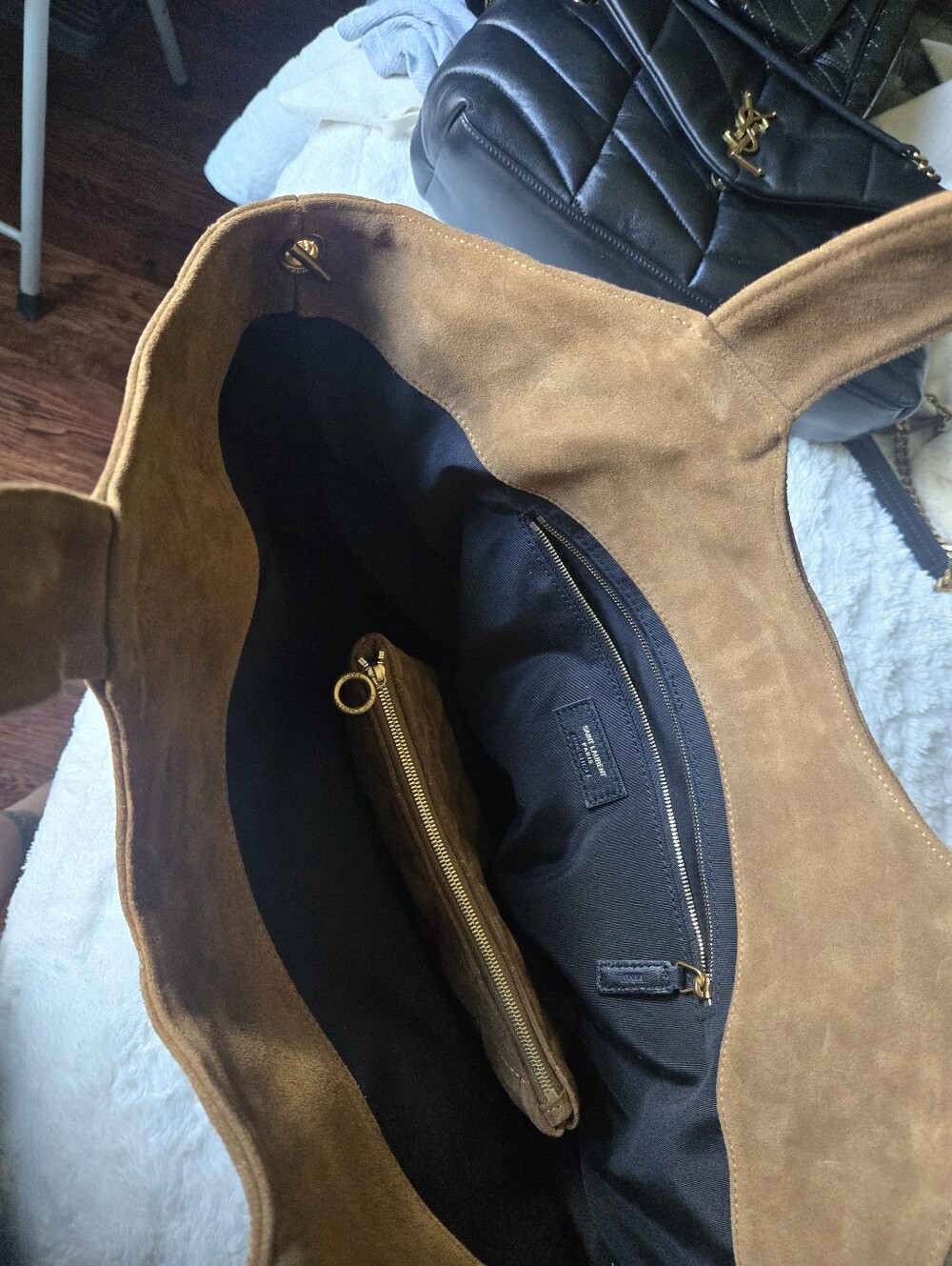 Saint Laurent Quilted Suede Tote Bag in Brown - Picture 9 of 13